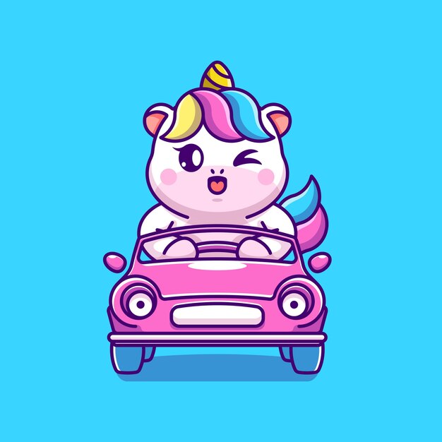 Premium Vector Cute Unicorn Driving The Car Cartoon