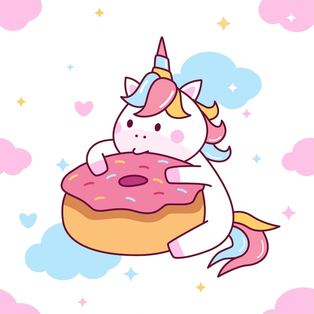 Unicorn Eating Donut Coloring Page : On Doughnut Coloring Page