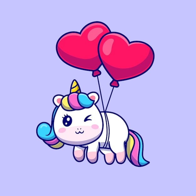 Free Vector | Cute unicorn floating with love balloon illustration