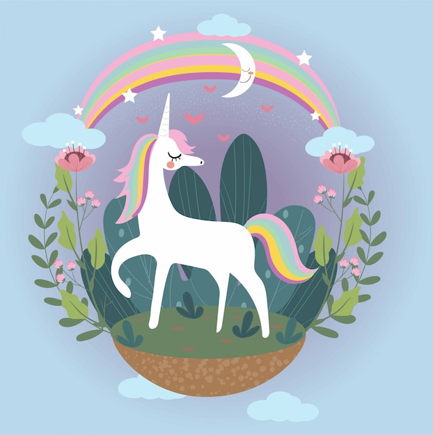 Download Cute unicorn , flower, rainbow and the moon cartoon ...