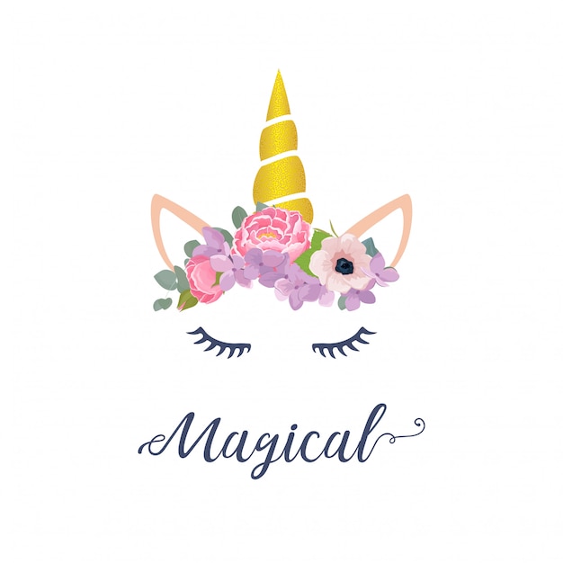 Download Cute unicorn graphic with flower wreath | Premium Vector