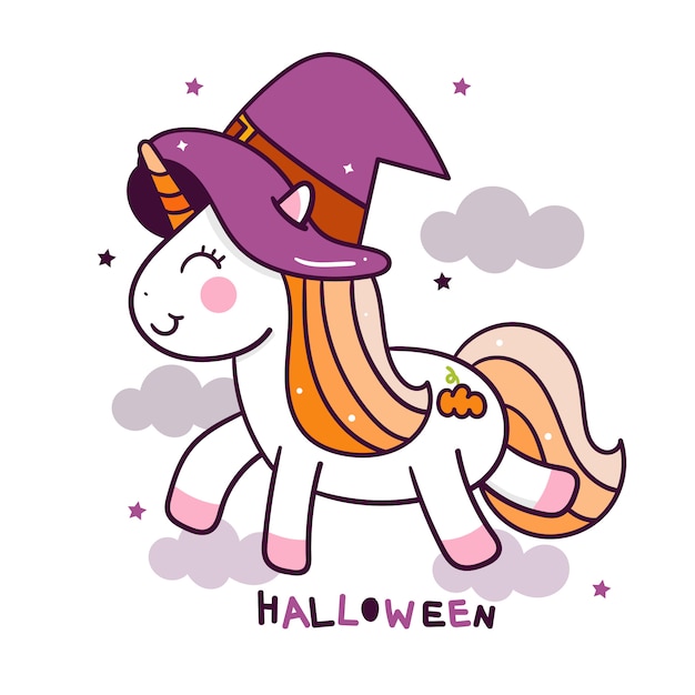 Download Cute unicorn in halloween theme party on sky Vector ...