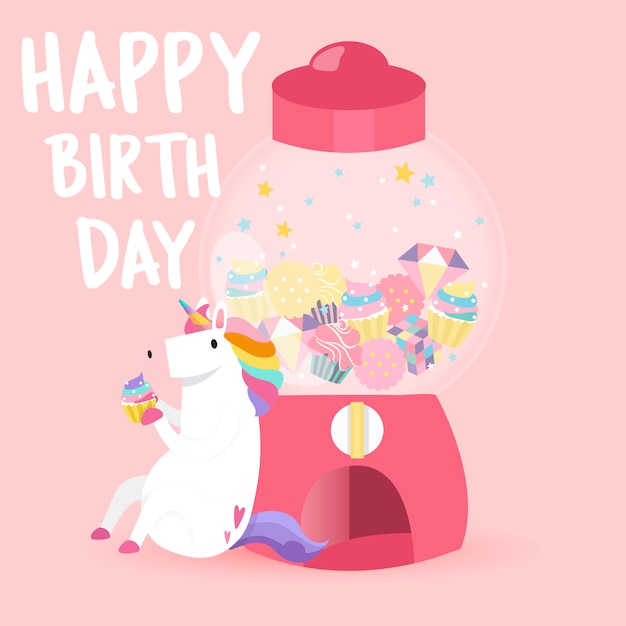 Download Cute unicorn happy birthday card vector Vector | Free Download