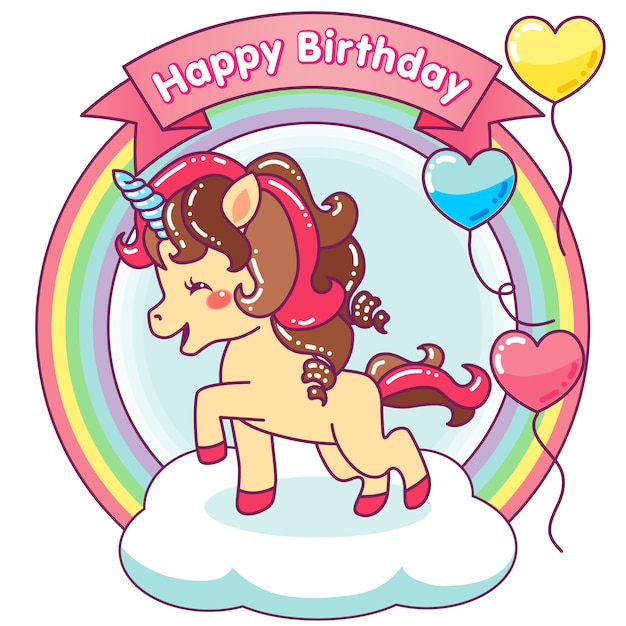 Premium Vector | Cute unicorn happy birthday with balloons