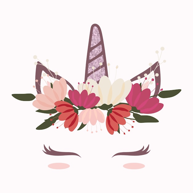 Download Cute unicorn head with beautiful flower crown Vector ...