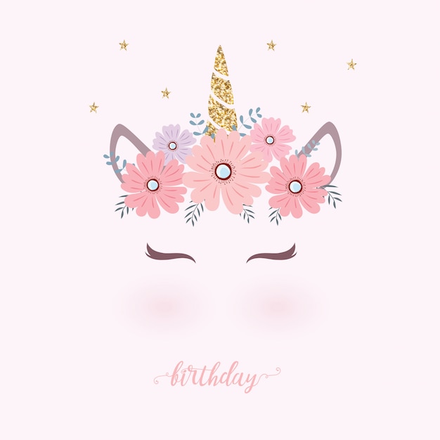 Download Cute unicorn head with flower crown. | Premium Vector