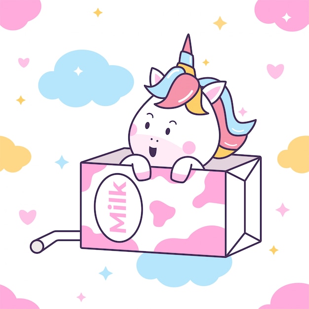 Premium Vector Cute Unicorn Hiding In Milk Box Seamless Pattern