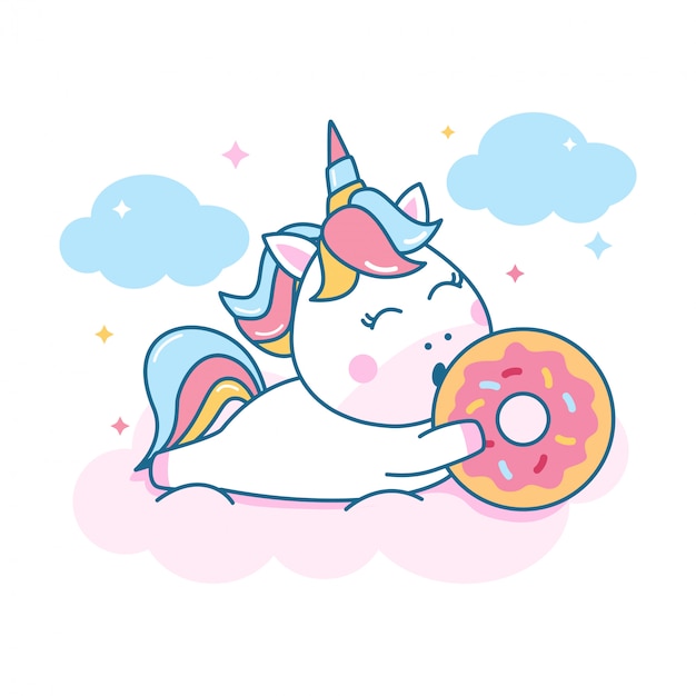 Download Cute unicorn holding donuts Vector | Premium Download