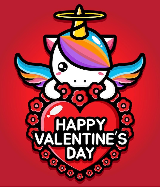 Premium Vector Cute Unicorn Hugging A Heart With Happy Valentine S