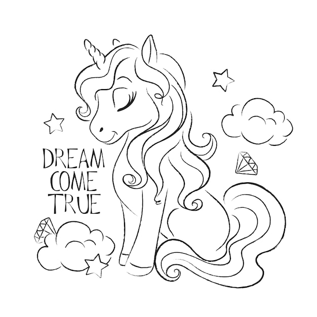 Premium Vector Cute Unicorn Illustration Quote And Coloring