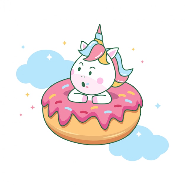 Download Cute unicorn inside the donuts Vector | Premium Download