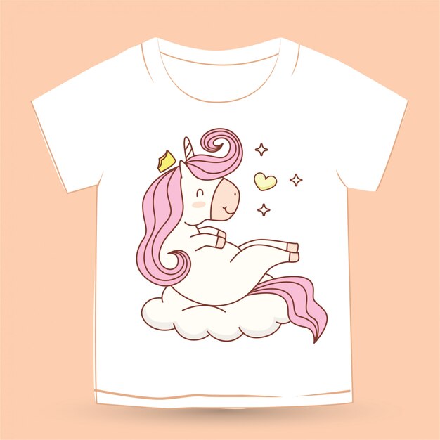 Download Cute unicorn lying on cloud for t shirt Vector | Premium ...