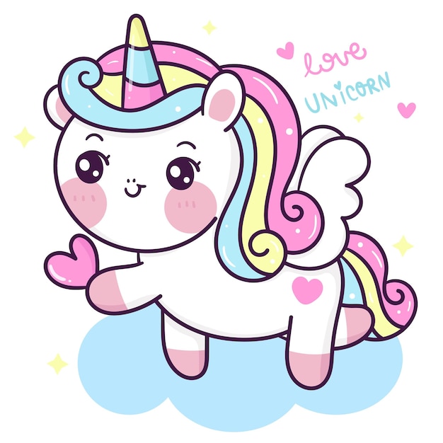 Premium Vector Cute Unicorn Pegasus Cartoon Holding Heart For Valentines Day Kawaii Animal