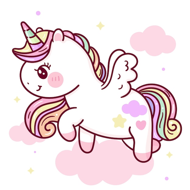 Premium Vector | Cute unicorn pegasus cartoon on sweet cloud