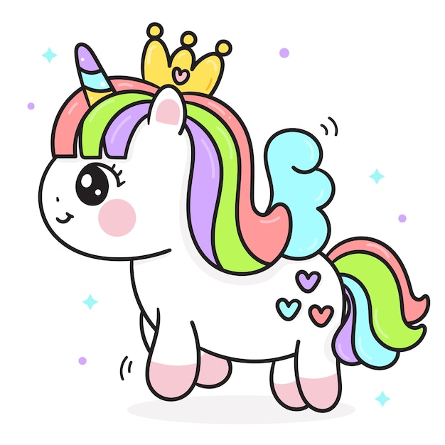 Premium Vector | Cute unicorn princess cartoon kawaii style