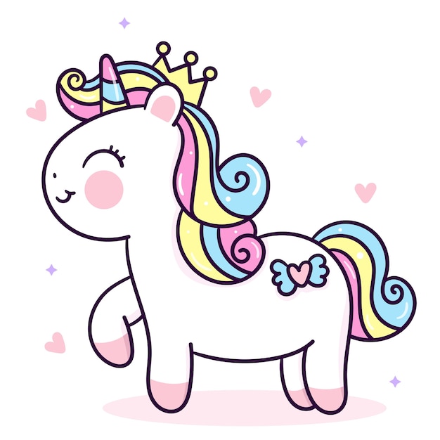 Premium Vector | Cute unicorn princess vector kawaii animal hand drawn