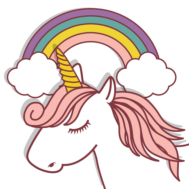 Download Cute unicorn and rainbow icon Vector | Premium Download