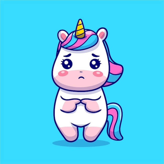 Free Vector | Cute unicorn sad cartoon icon illustration.