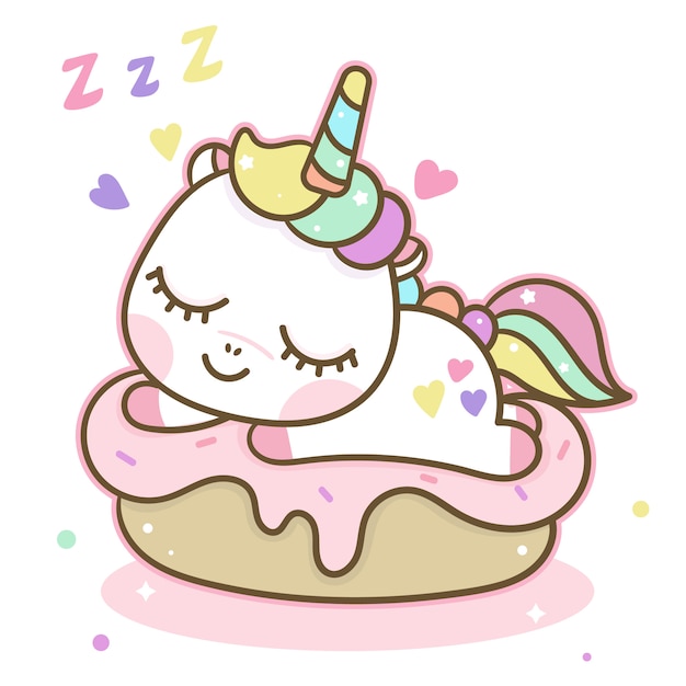 Premium Vector | Cute unicorn sleep on cupcake