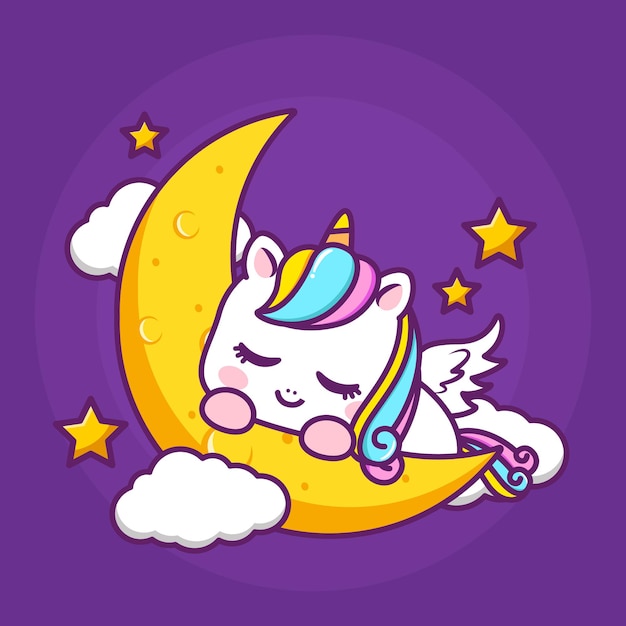 Premium Vector | Cute unicorn sleeping in the moon
