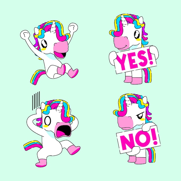 Premium Vector Cute Unicorn Sticker Vector Illustration Happy Yes