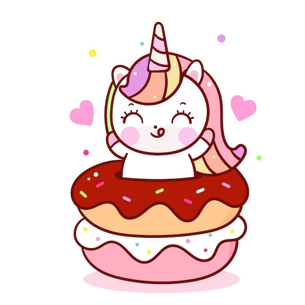 Download Cute unicorn surprise on donut Vector | Premium Download