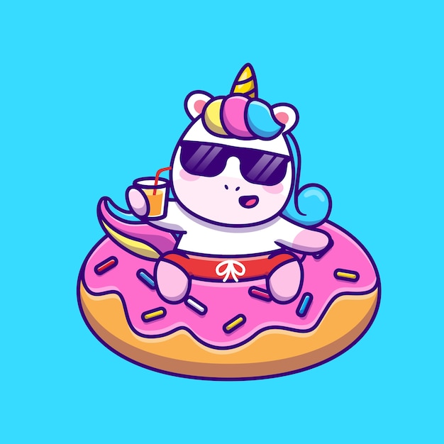 Download Free Vector | Cute unicorn swimming with donut balloon and ...