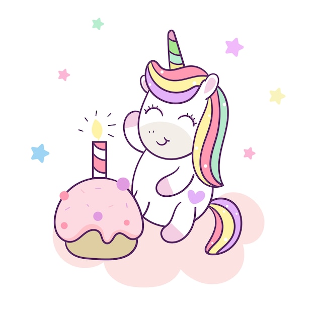 Cute Unicorn Vector Happy Birthday Cake Premium Vector