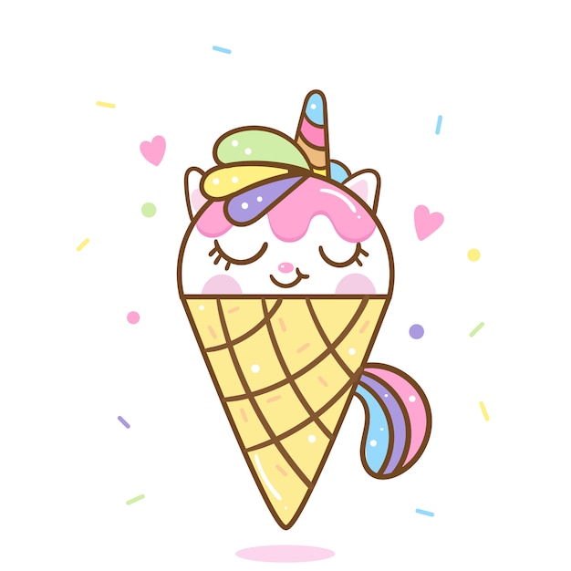 Cute Unicorn Vector In Icecream Suit Premium Vector