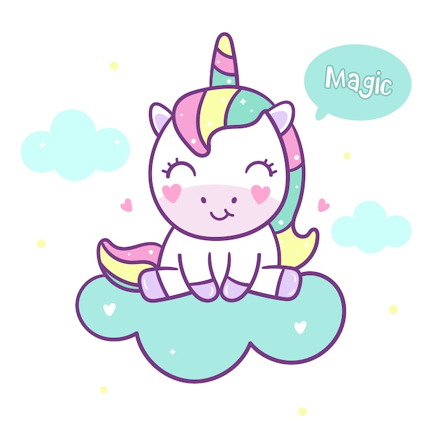 Download Premium Vector | Cute unicorn vector sit on cloud