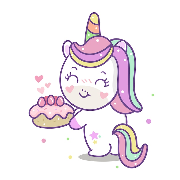 Premium Vector | Cute unicorn vector with cake cartoon