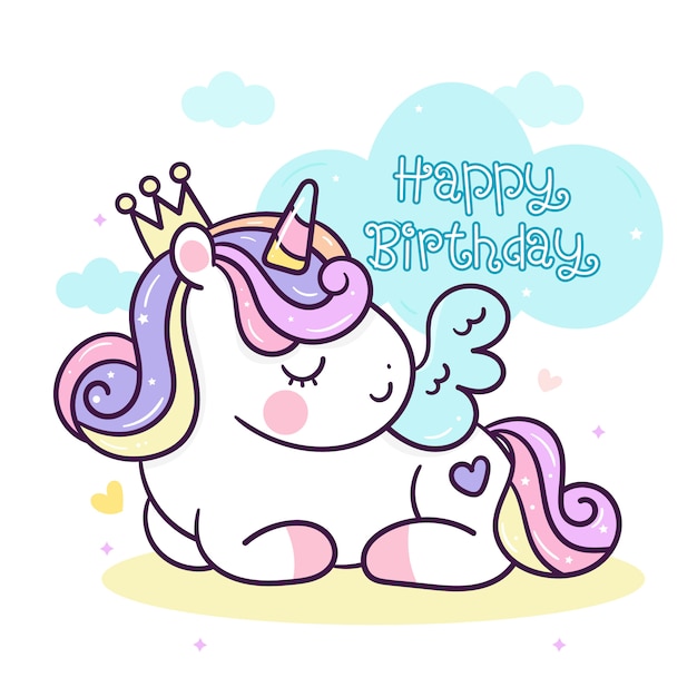 Download Cute unicorn vetor sleep animal with happy birthday word ...