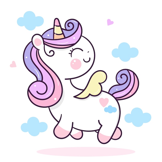 Download Cute unicorn with angel wing kawaii cartoon | Premium Vector