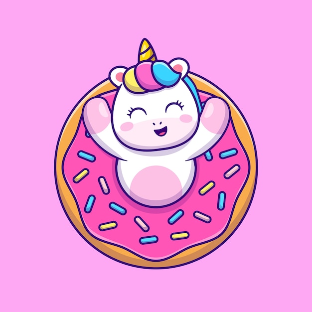 Free Vector Cute Unicorn With Doughnut Cartoon