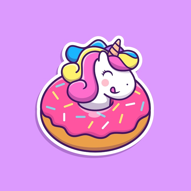 Cute Unicorn With Doughnut Illustration Unicorn Mascot Cartoon Character Premium Vector 0634