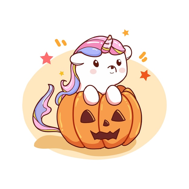 Premium Vector Cute Unicorn With Halloween Pumpkin