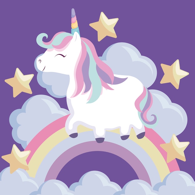 Premium Vector | Cute unicorn with rainbow and clouds