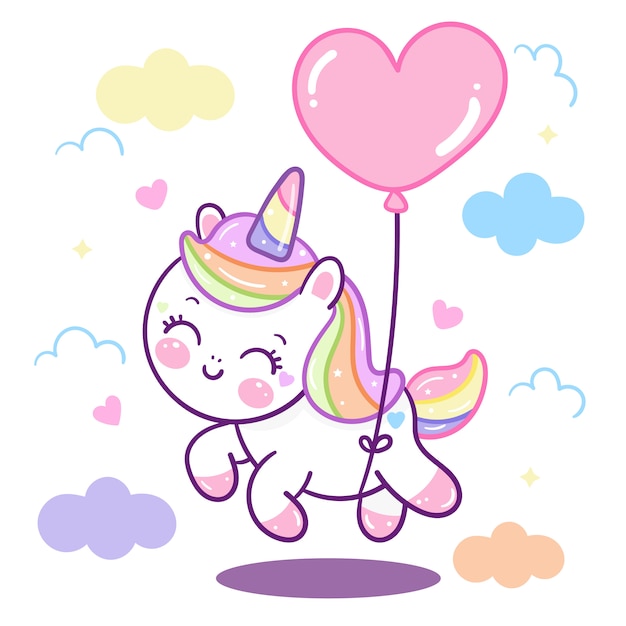 Premium Vector Cute Unicorno With Heart Balloon