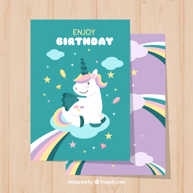 Download Cute unicorns birthday cards Vector | Free Download