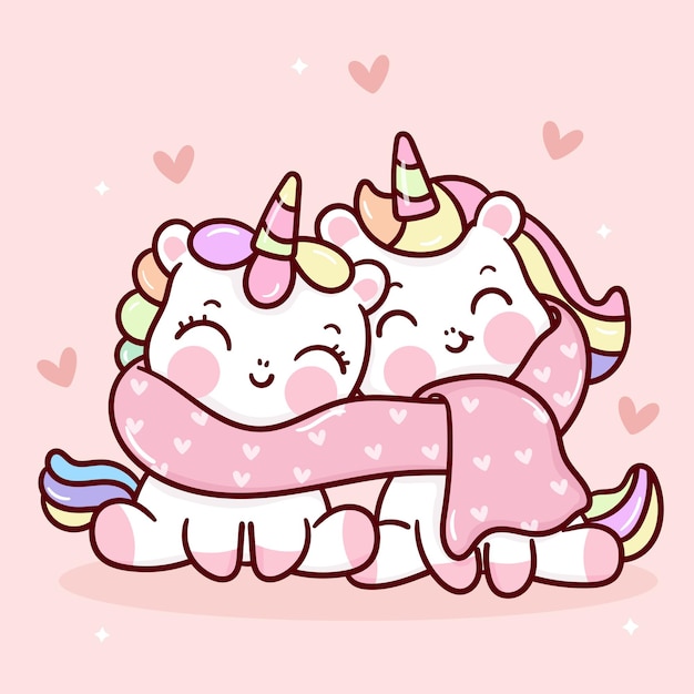 Premium Vector Cute Unicorns Cartoon Sweet Couple Kawaii Valentines Day 