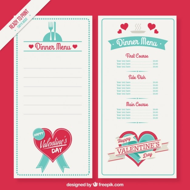Cute valentine day menu template vector free download