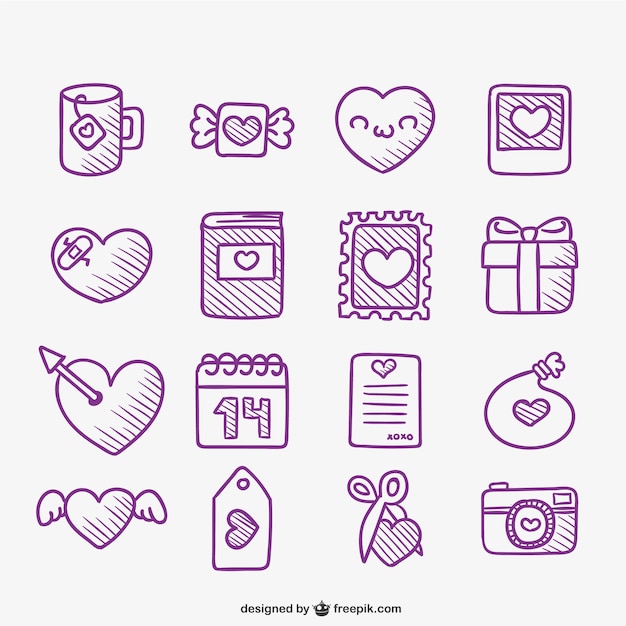 Download Cute Valentine doodles pack Vector | Free Download