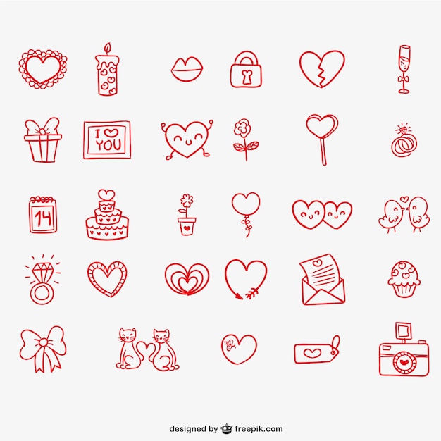 Cute Valentine doodles Vector | Free Download