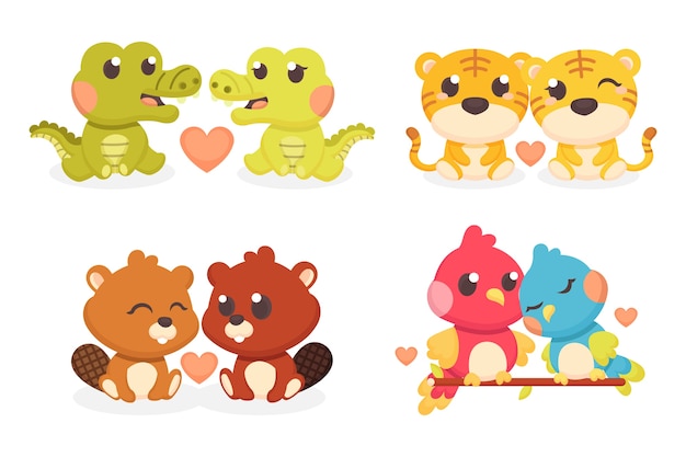 Download Cute valentine's day animal couple pack Vector | Free Download