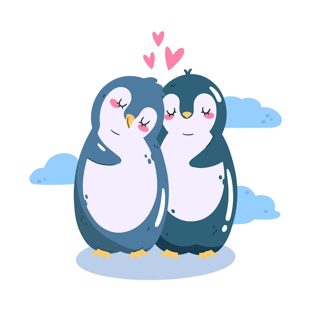 Cute valentine's day penguins couple Vector Free Download