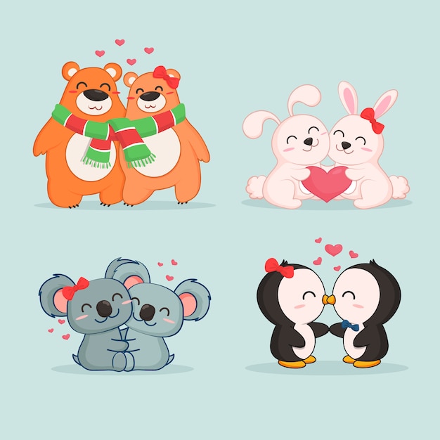 Download Cute valentines day animal couple collection | Premium Vector