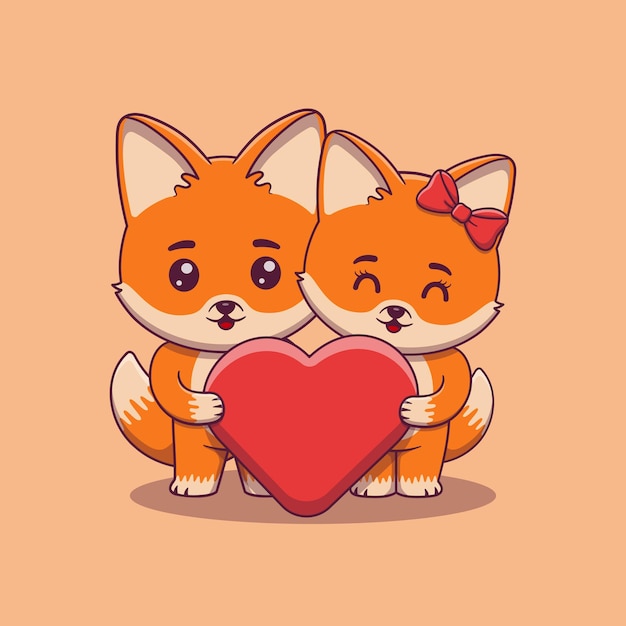 Premium Vector Cute Valentines Day Fox Couple Holding A Big Heart Love 5061