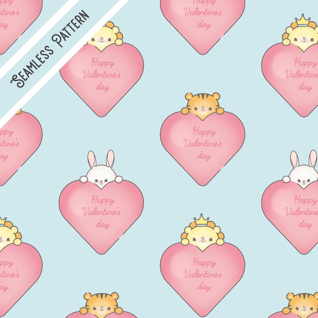 Premium Vector | Cute valentines hearts and kawaii animals seamless