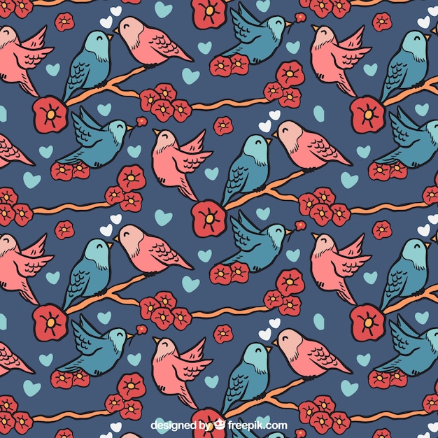 free-vector-cute-valentines-pattern-with-romantic-birds