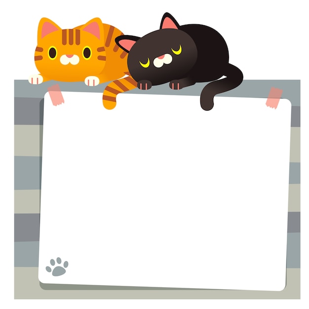 Premium Vector | Cute vector cats sleeping on blank message board